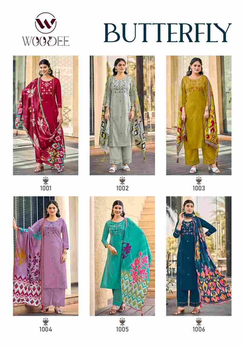 Butterfly By Woodee 1001 To 1006 Series Beautiful Festive Suits Colorful Stylish Fancy Casual Wear & Ethnic Wear Rayon Print Dresses At Wholesale Price