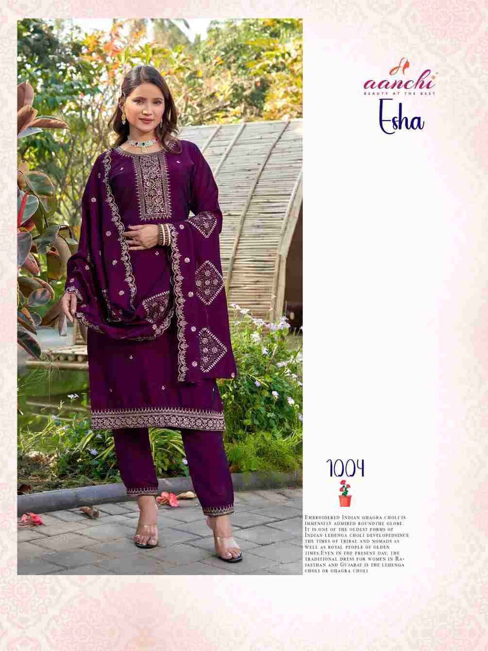 Esha By Aanchi 1001 To 1004 Series Designer Festive Suits Beautiful Stylish Fancy Colorful Party Wear & Occasional Wear Vichitra Silk Dresses At Wholesale Price