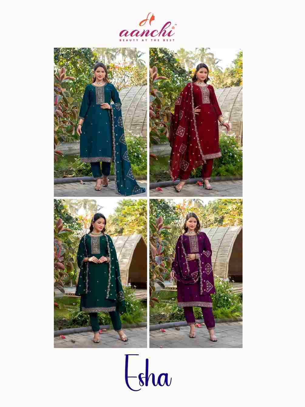 Esha By Aanchi 1001 To 1004 Series Designer Festive Suits Beautiful Stylish Fancy Colorful Party Wear & Occasional Wear Vichitra Silk Dresses At Wholesale Price