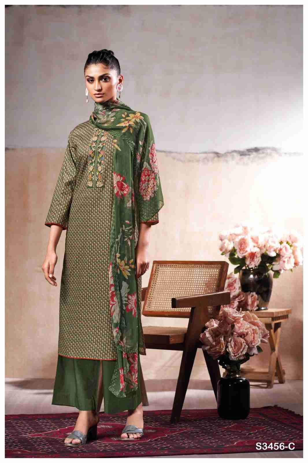 Maheen-3456 By Ganga Fashion 3456-A To 3456-D Series Beautiful Festive Suits Colorful Stylish Fancy Casual Wear & Ethnic Wear Cotton Dresses At Wholesale Price