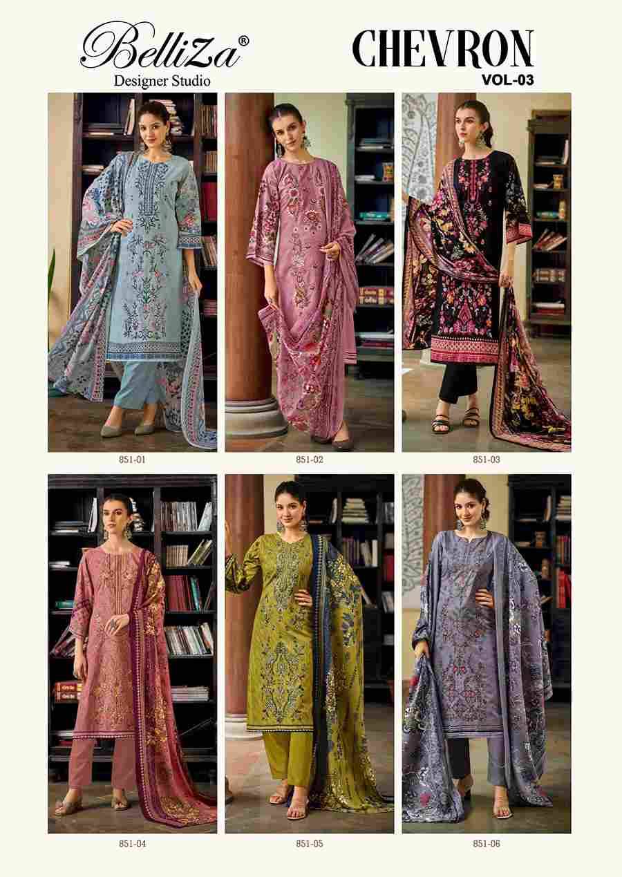 Chevron Vol-3 By Belliza 851-01 To 851-06 Series Beautiful Festive Suits Stylish Fancy Colorful Casual Wear & Ethnic Wear Pure Cotton Print Dresses At Wholesale Price