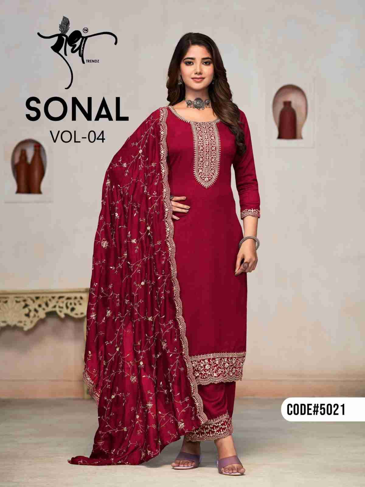 Sonal Vol-4 By Radha Trendz 5021 To 5024 Series Designer Festive Suits Collection Beautiful Stylish Fancy Colorful Party Wear & Occasional Wear Pure Vichitra Dresses At Wholesale Price
