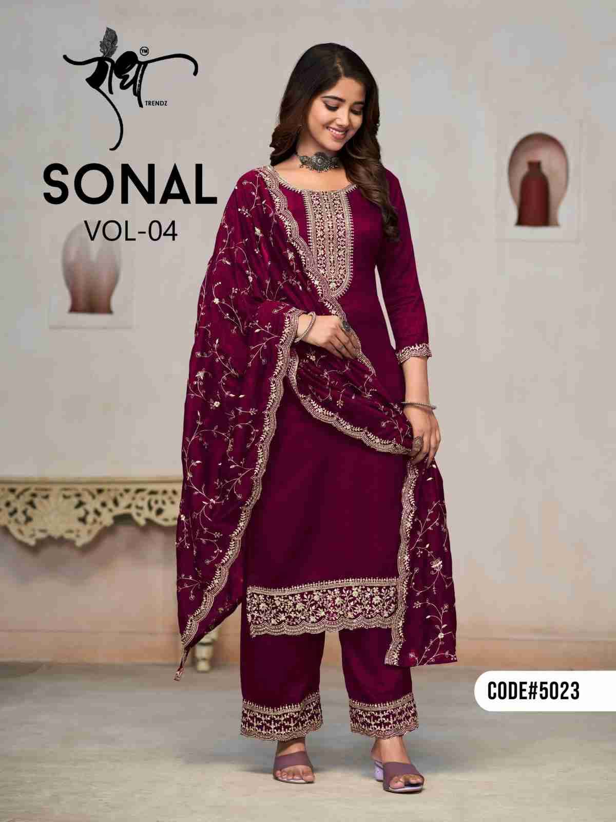 Sonal Vol-4 By Radha Trendz 5021 To 5024 Series Designer Festive Suits Collection Beautiful Stylish Fancy Colorful Party Wear & Occasional Wear Pure Vichitra Dresses At Wholesale Price