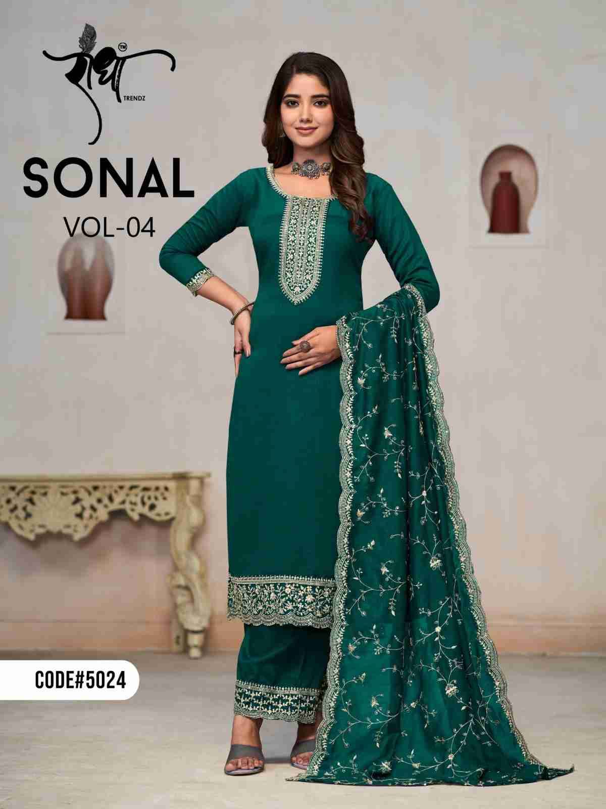 Sonal Vol-4 By Radha Trendz 5021 To 5024 Series Designer Festive Suits Collection Beautiful Stylish Fancy Colorful Party Wear & Occasional Wear Pure Vichitra Dresses At Wholesale Price