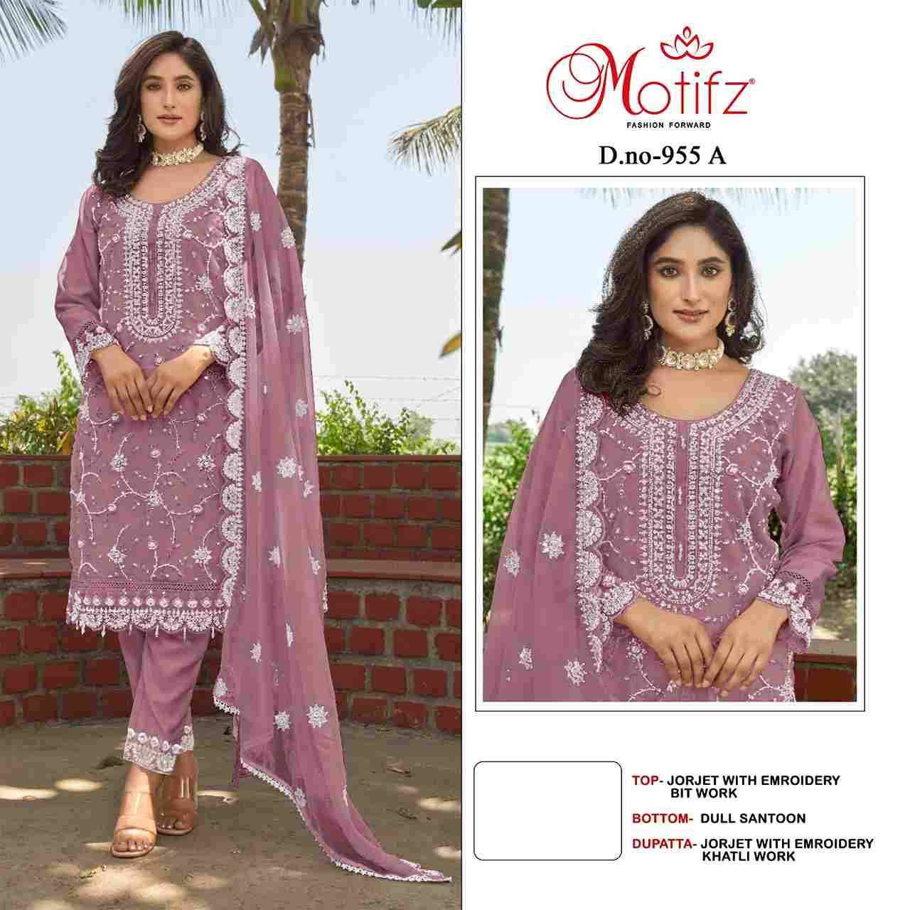 Motifz Hit Design 955 Colours By Motifz 955-A To 955-D Series Beautiful Pakistani Suits Colorful Stylish Fancy Casual Wear & Ethnic Wear Georgette Dresses At Wholesale Price