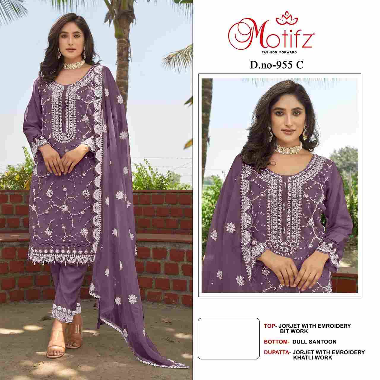 Motifz Hit Design 955 Colours By Motifz 955-A To 955-D Series Beautiful Pakistani Suits Colorful Stylish Fancy Casual Wear & Ethnic Wear Georgette Dresses At Wholesale Price