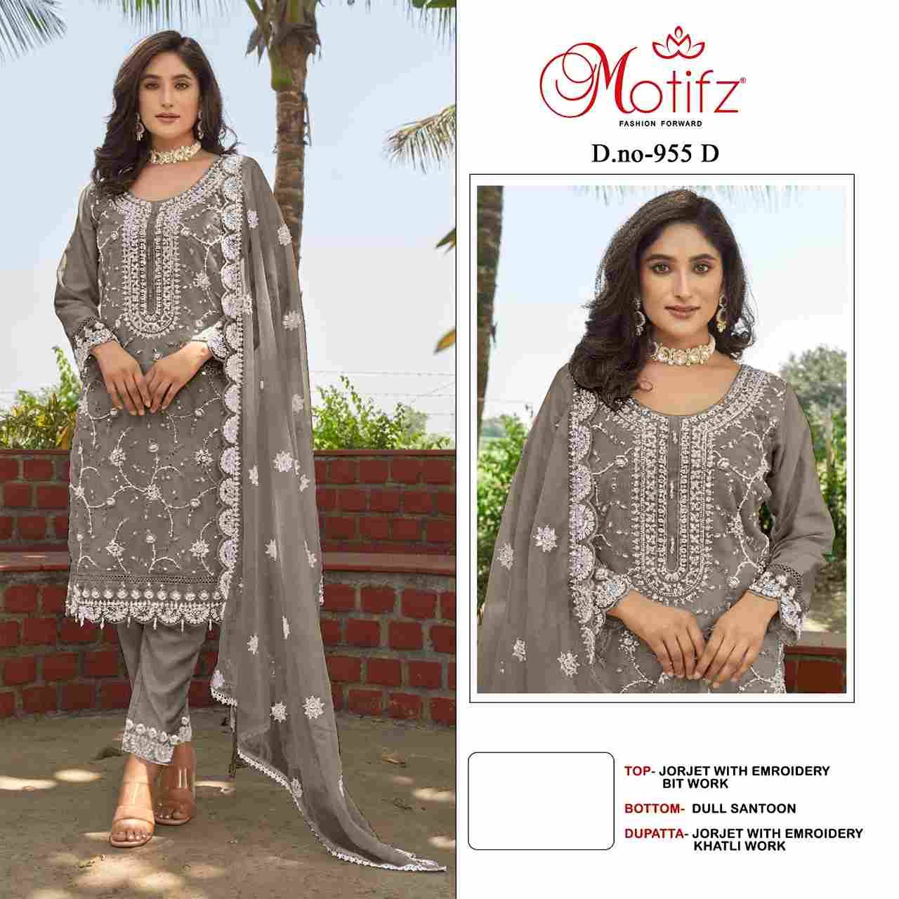Motifz Hit Design 955 Colours By Motifz 955-A To 955-D Series Beautiful Pakistani Suits Colorful Stylish Fancy Casual Wear & Ethnic Wear Georgette Dresses At Wholesale Price