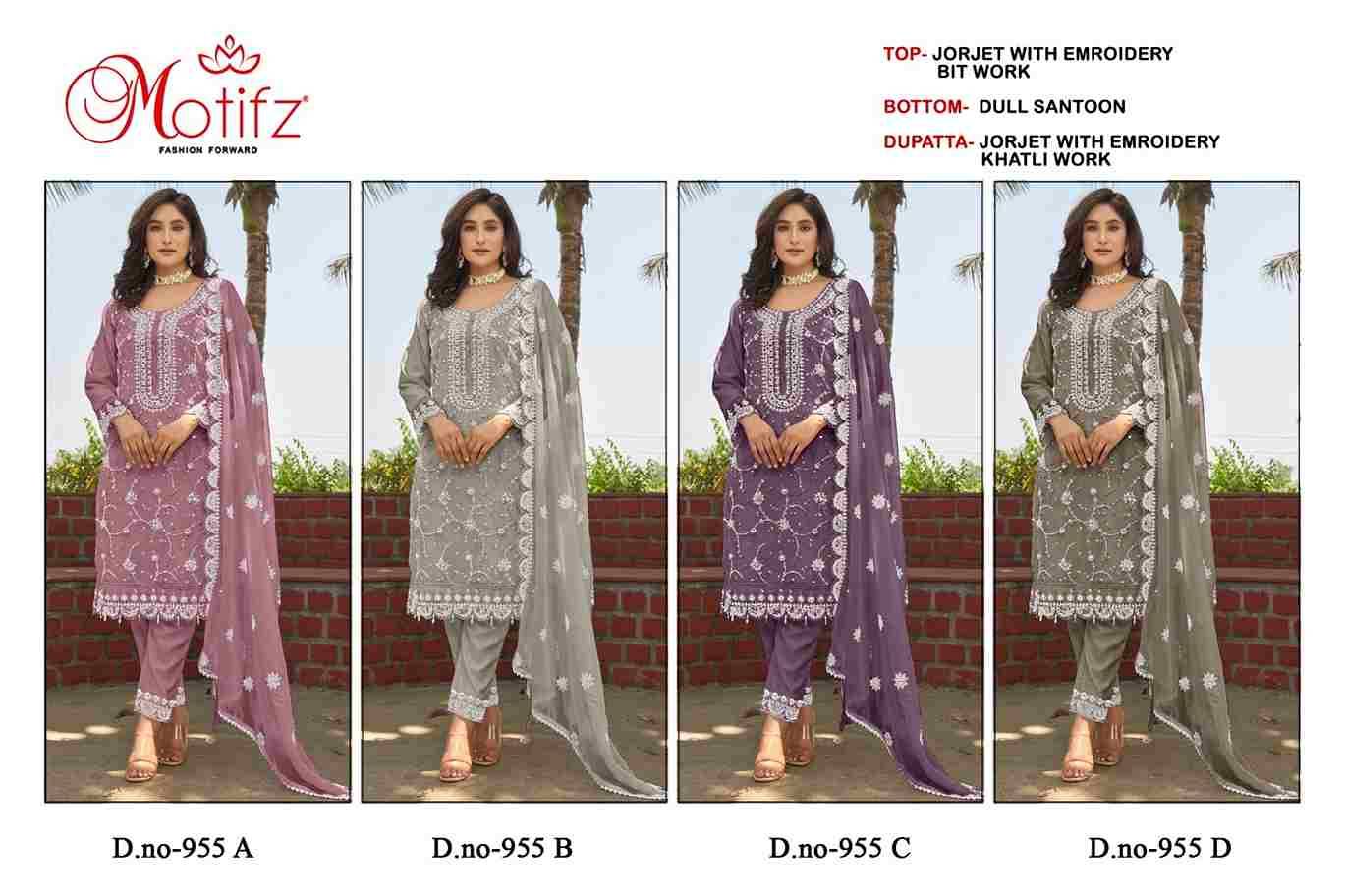 Motifz Hit Design 955 Colours By Motifz 955-A To 955-D Series Beautiful Pakistani Suits Colorful Stylish Fancy Casual Wear & Ethnic Wear Georgette Dresses At Wholesale Price