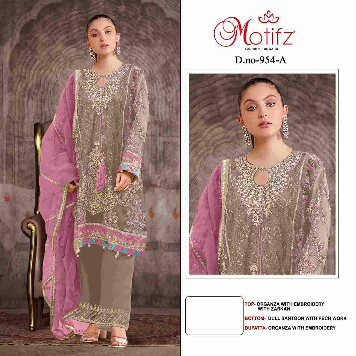 Motifz Hit Design 954 Colours By Motifz 954-A To 954-D Series Beautiful Pakistani Suits Colorful Stylish Fancy Casual Wear & Ethnic Wear Organza Dresses At Wholesale Price