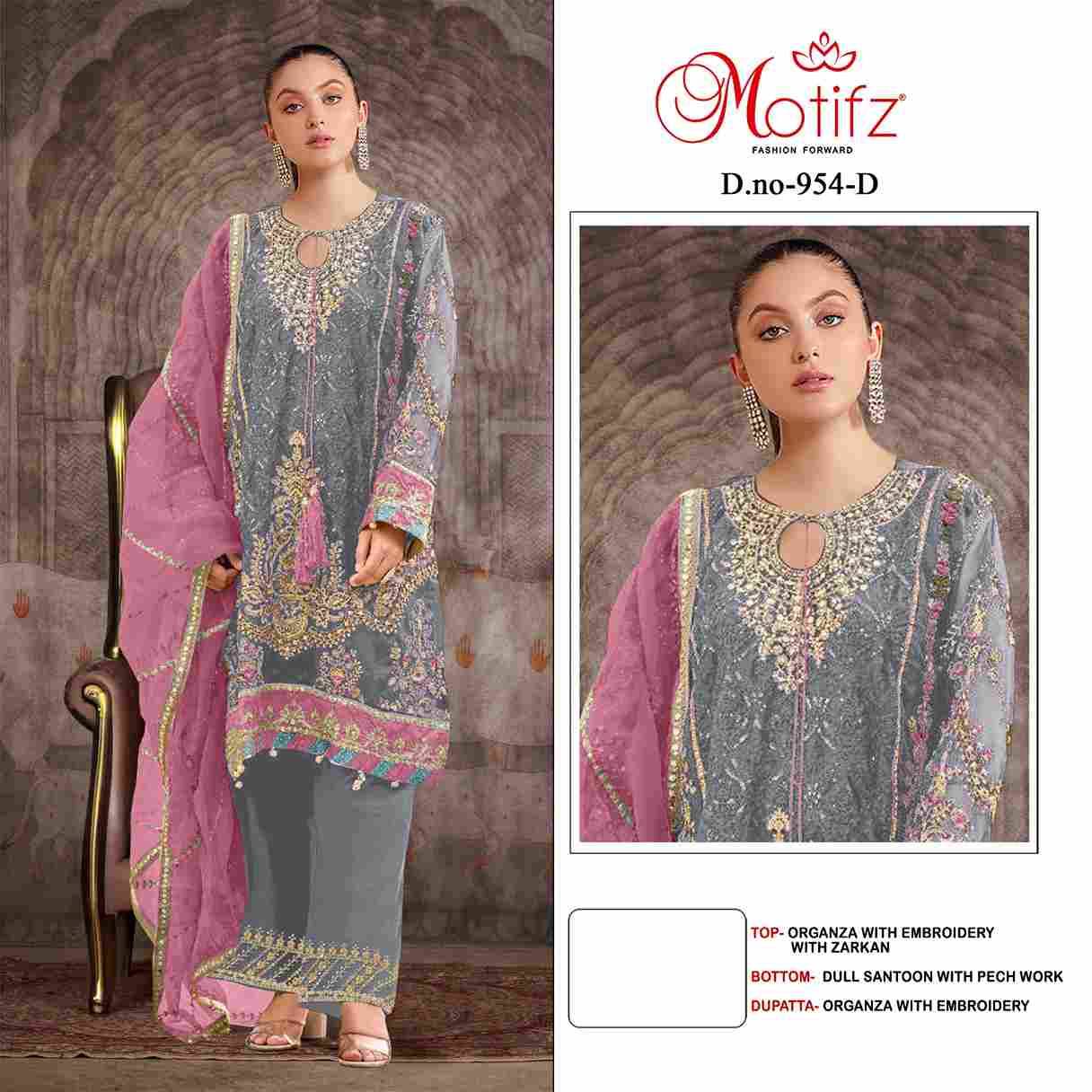 Motifz Hit Design 954 Colours By Motifz 954-A To 954-D Series Beautiful Pakistani Suits Colorful Stylish Fancy Casual Wear & Ethnic Wear Organza Dresses At Wholesale Price