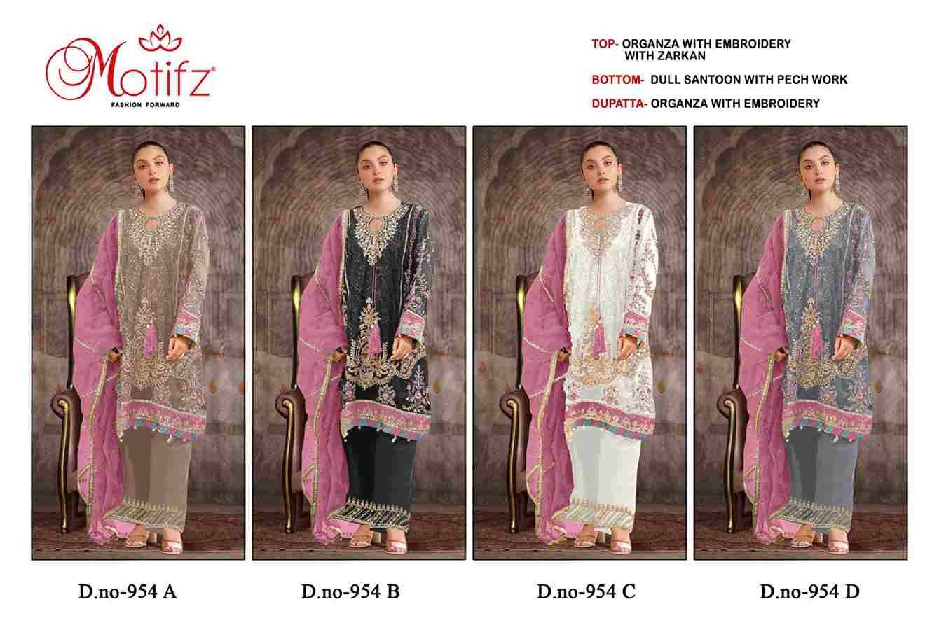 Motifz Hit Design 954 Colours By Motifz 954-A To 954-D Series Beautiful Pakistani Suits Colorful Stylish Fancy Casual Wear & Ethnic Wear Organza Dresses At Wholesale Price