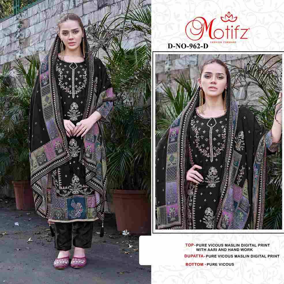 Motifz Hit Design 962 Colours By Motifz 962-A To 962-D Series Beautiful Pakistani Suits Colorful Stylish Fancy Casual Wear & Ethnic Wear Viscose Muslin Dresses At Wholesale Price