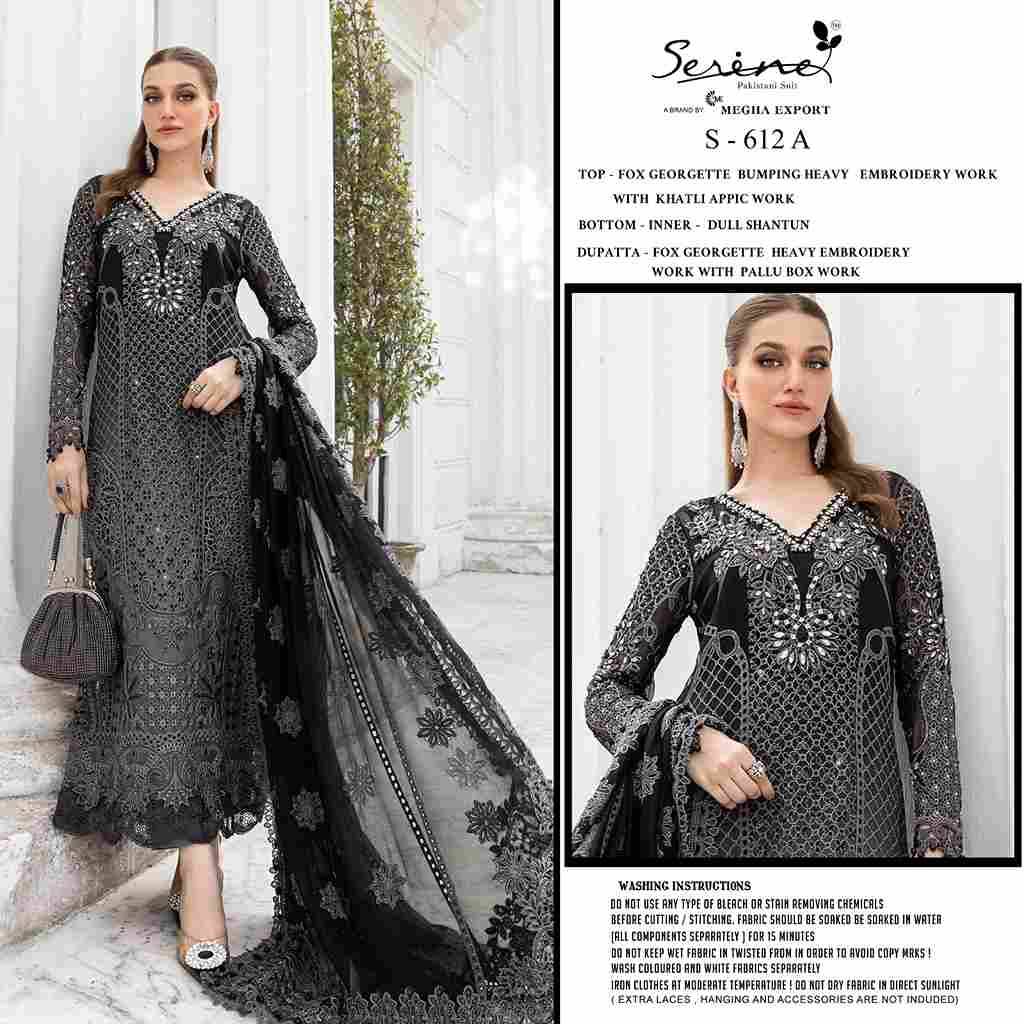 Serene Hit Design S-612 Colours By Serene S-612-A To S-612-D Series Designer Pakistani Suits Beautiful Fancy Colorful Stylish Party Wear & Occasional Wear Faux Georgette Embroidered Dresses At Wholesale Price