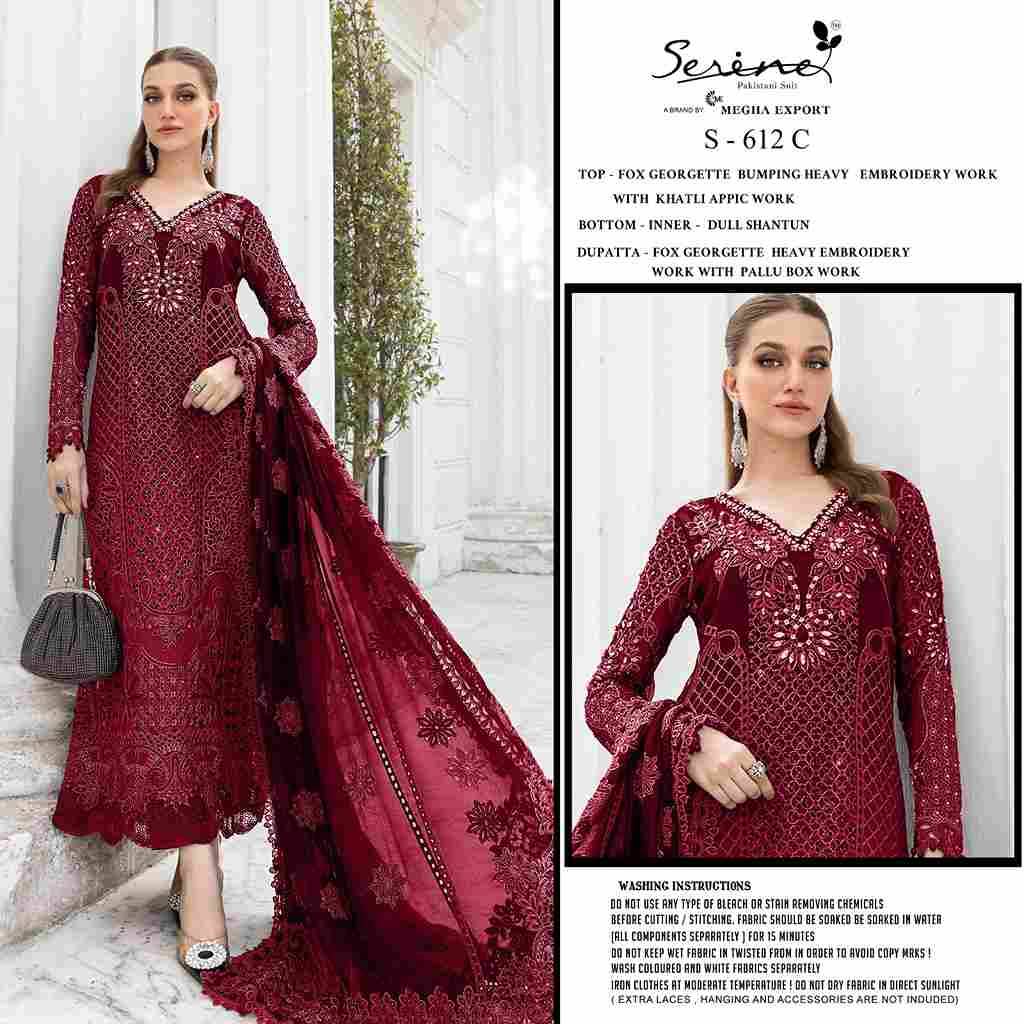 Serene Hit Design S-612 Colours By Serene S-612-A To S-612-D Series Designer Pakistani Suits Beautiful Fancy Colorful Stylish Party Wear & Occasional Wear Faux Georgette Embroidered Dresses At Wholesale Price