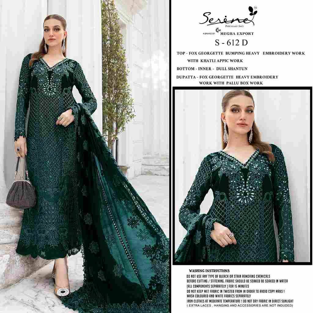 Serene Hit Design S-612 Colours By Serene S-612-A To S-612-D Series Designer Pakistani Suits Beautiful Fancy Colorful Stylish Party Wear & Occasional Wear Faux Georgette Embroidered Dresses At Wholesale Price
