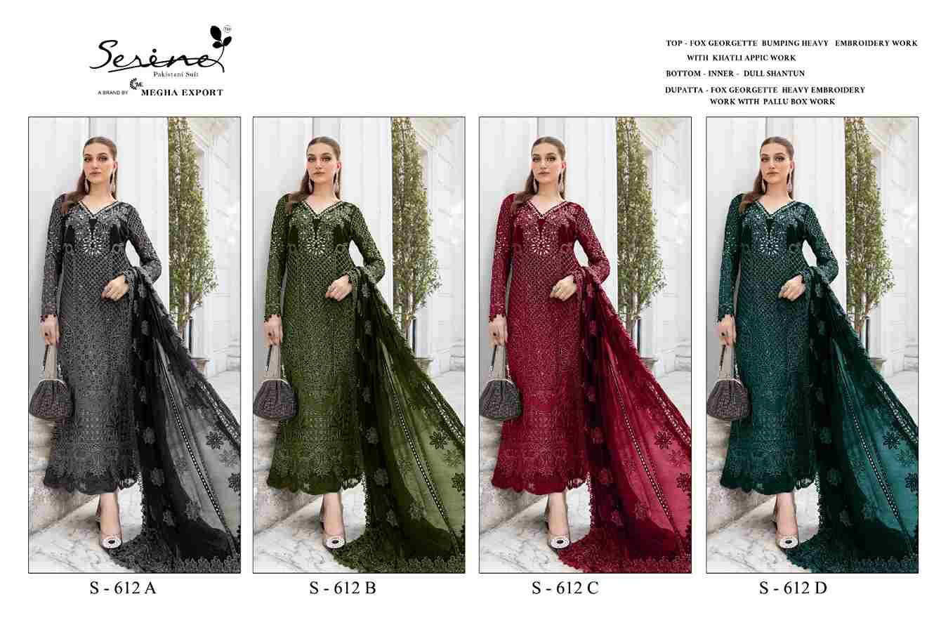 Serene Hit Design S-612 Colours By Serene S-612-A To S-612-D Series Designer Pakistani Suits Beautiful Fancy Colorful Stylish Party Wear & Occasional Wear Faux Georgette Embroidered Dresses At Wholesale Price