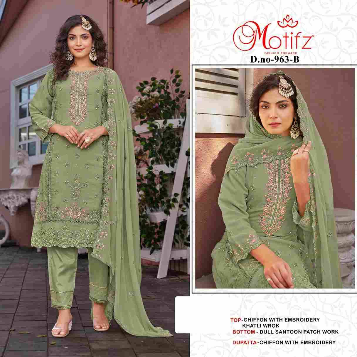 Motifz Hit Design 963 Colours By Motifz 963-A To 963-D Series Beautiful Pakistani Suits Colorful Stylish Fancy Casual Wear & Ethnic Wear Chiffon Dresses At Wholesale Price