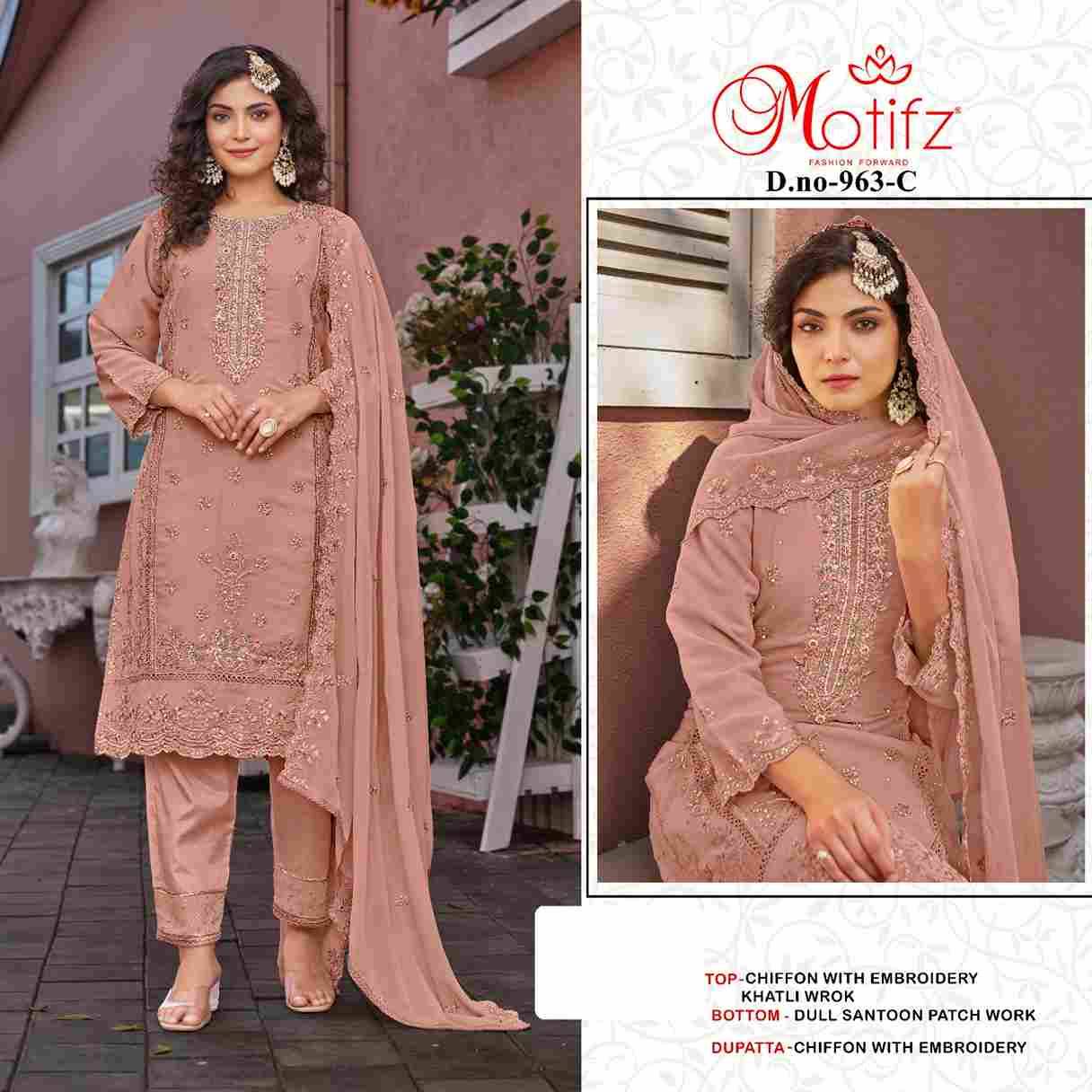Motifz Hit Design 963 Colours By Motifz 963-A To 963-D Series Beautiful Pakistani Suits Colorful Stylish Fancy Casual Wear & Ethnic Wear Chiffon Dresses At Wholesale Price