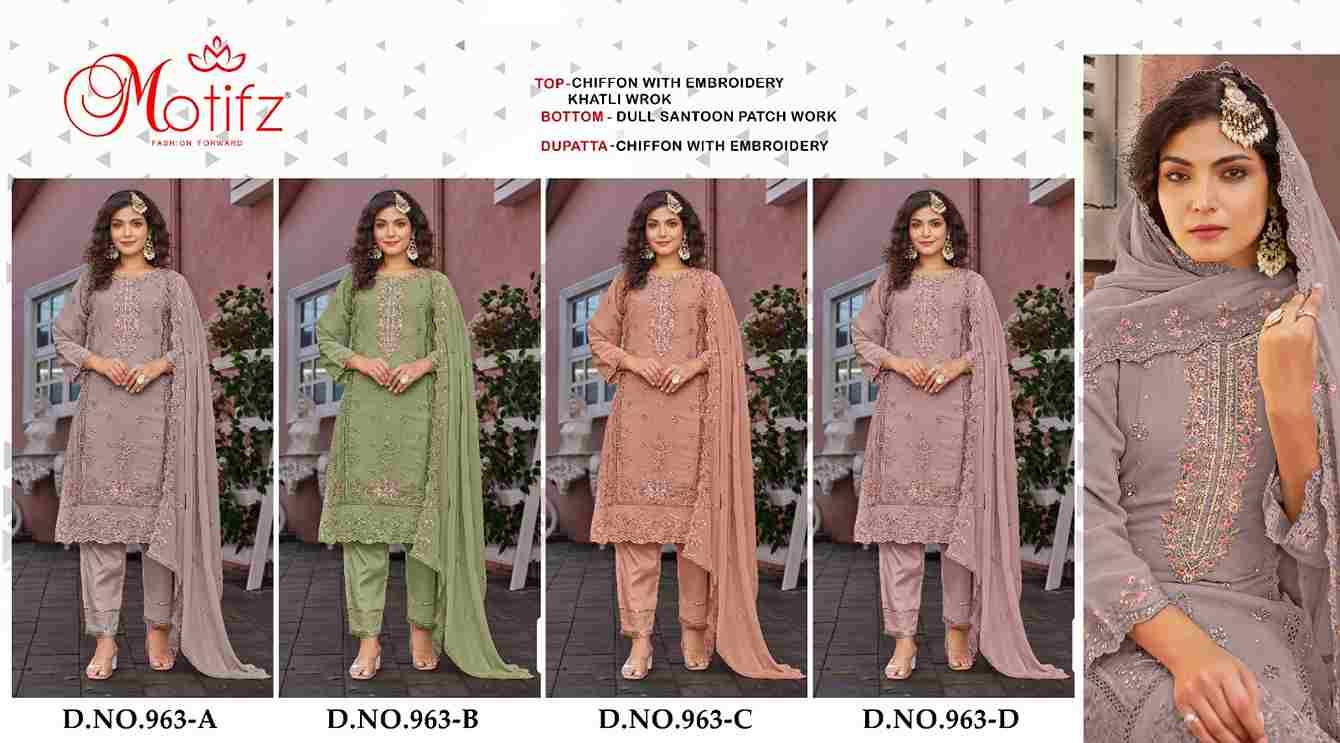 Motifz Hit Design 963 Colours By Motifz 963-A To 963-D Series Beautiful Pakistani Suits Colorful Stylish Fancy Casual Wear & Ethnic Wear Chiffon Dresses At Wholesale Price