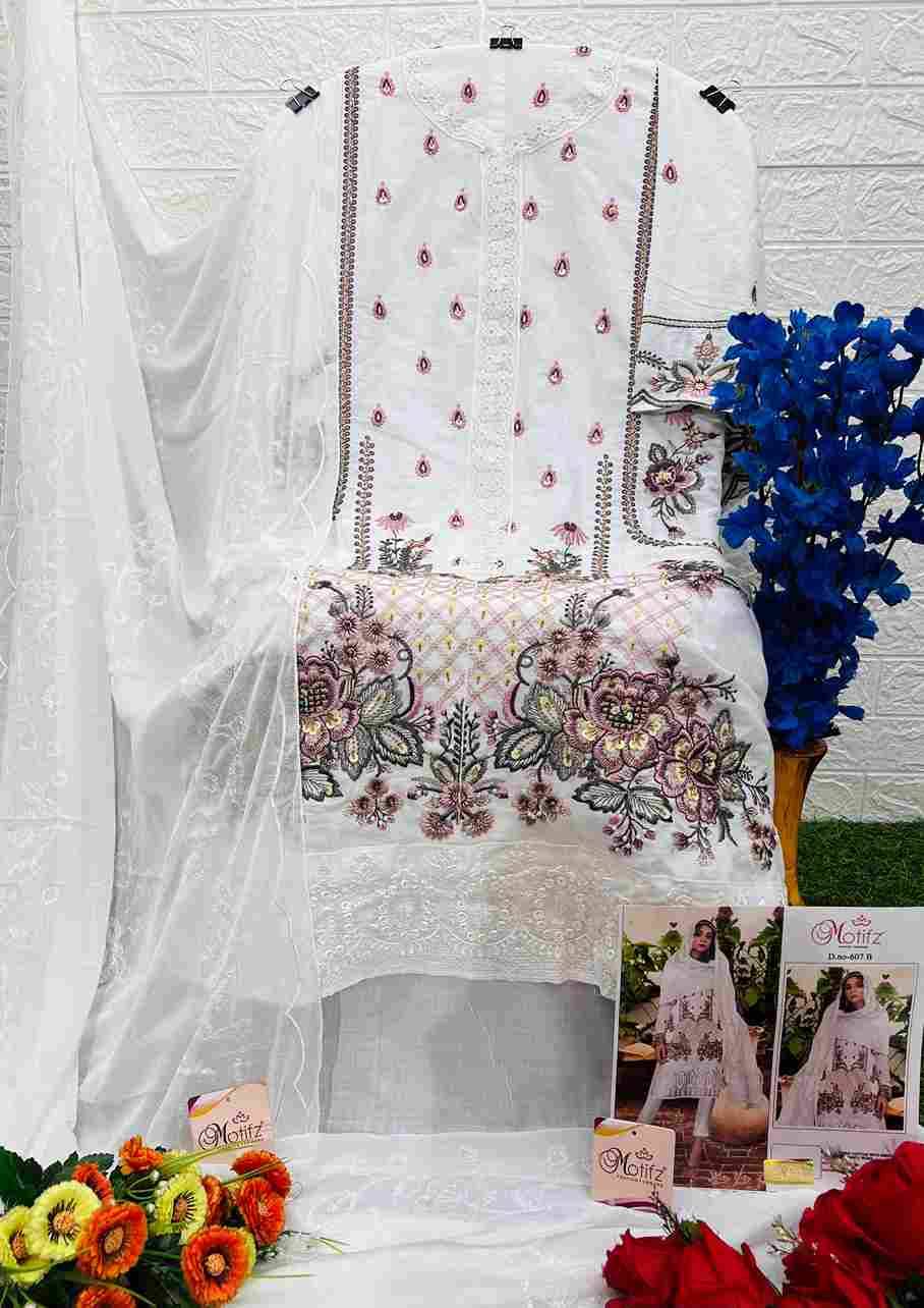 Motifz Hit Design 607 Colours By Motifz 607-A To 607-C Series Beautiful Pakistani Suits Colorful Stylish Fancy Casual Wear & Ethnic Wear Cambric Cotton Dresses At Wholesale Price