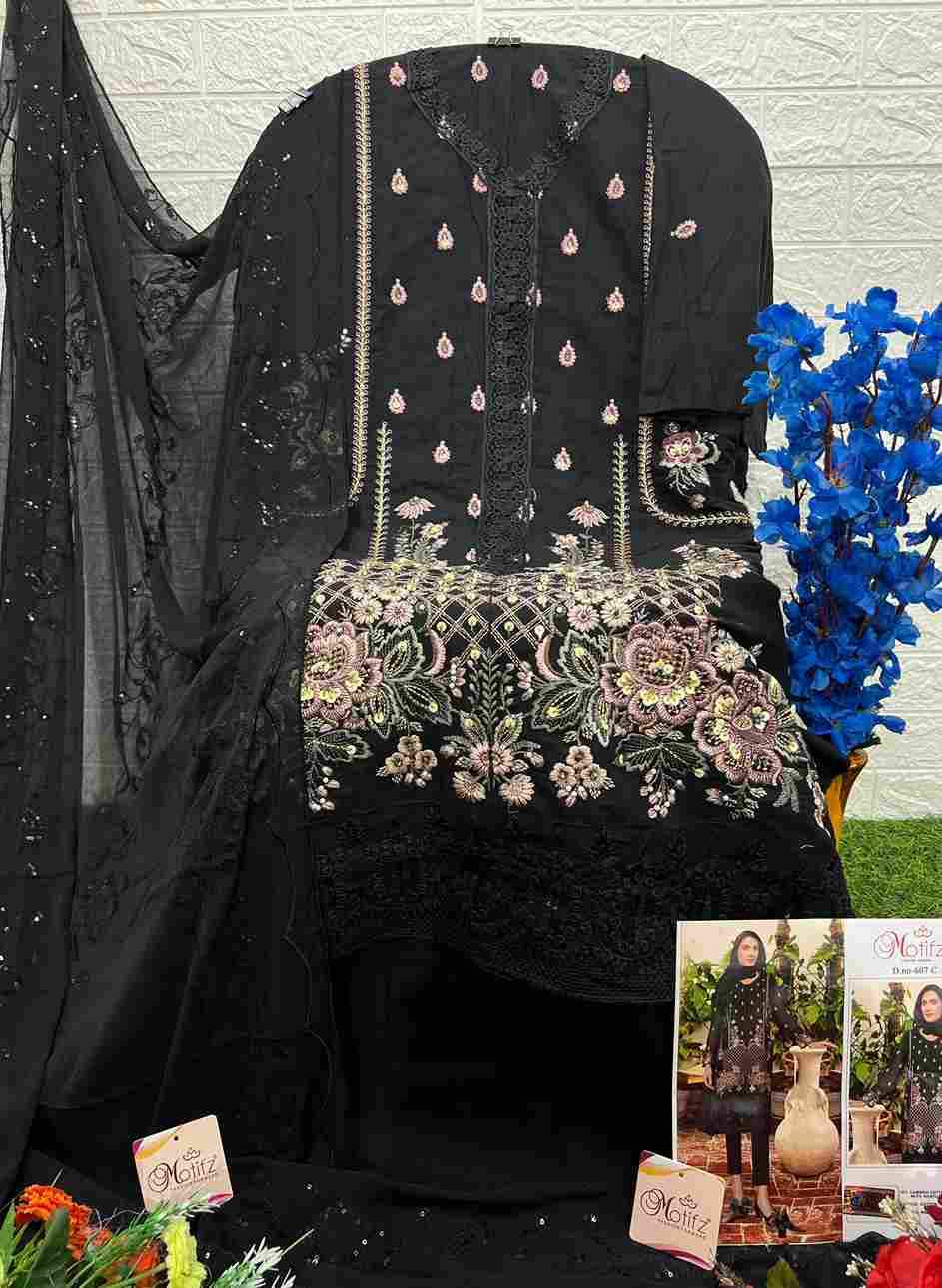 Motifz Hit Design 607 Colours By Motifz 607-A To 607-C Series Beautiful Pakistani Suits Colorful Stylish Fancy Casual Wear & Ethnic Wear Cambric Cotton Dresses At Wholesale Price