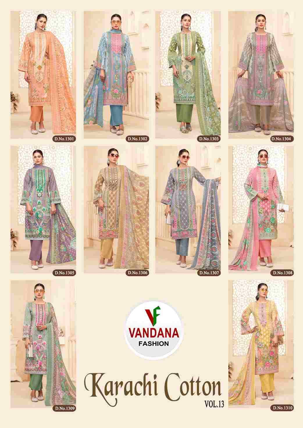 Karachi Cotton Vol-13 By Vandana Fashion 1301 To 1310 Series Beautiful Festive Suits Stylish Fancy Colorful Casual Wear & Ethnic Wear Cotton Print Dresses At Wholesale Price