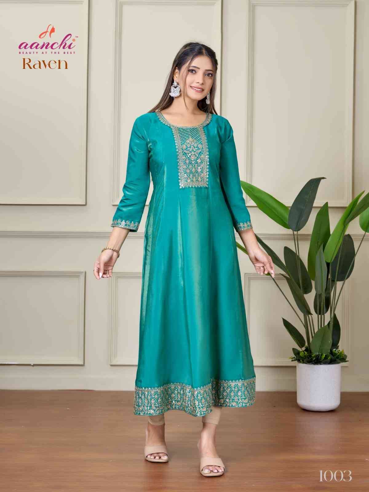 Raven By Aanchi 1001 To 1004 Series Designer Stylish Fancy Colorful Beautiful Party Wear & Ethnic Wear Collection Roman Shimmer Kurtis At Wholesale Price