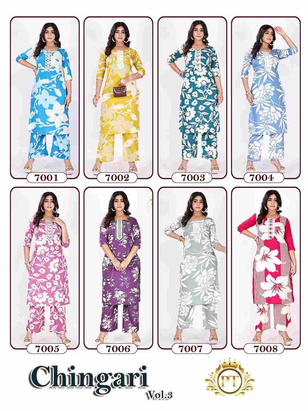 Chingari Vol-3 By Padmavati Textiles 7001 To 7008 Series Designer Stylish Fancy Colorful Beautiful Party Wear & Ethnic Wear Collection Rayon Print Kurtis With Bottom At Wholesale Price