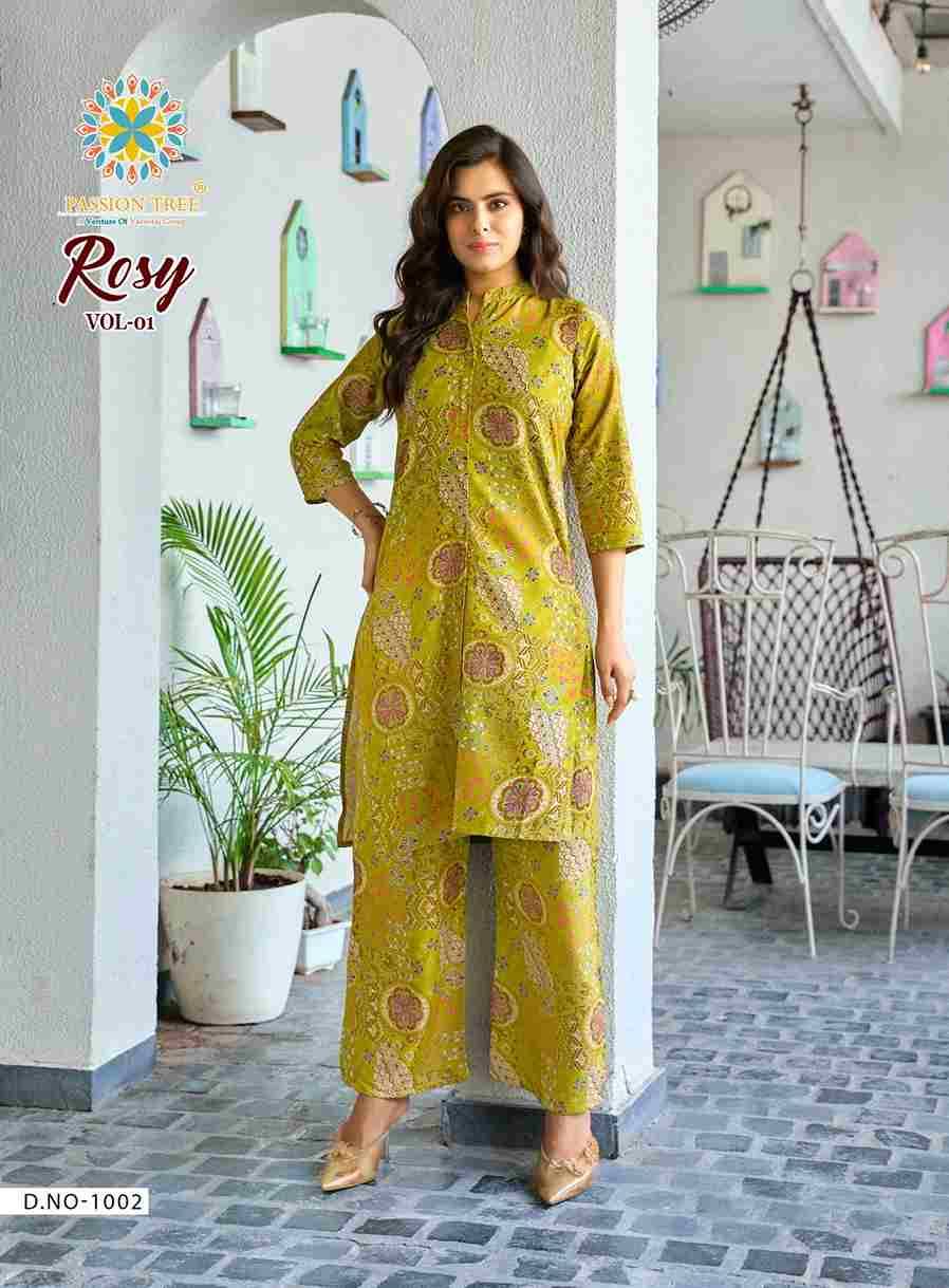 Rosy Vol-1 By Passion Tree 1001 To 1008 Series Designer Stylish Fancy Colorful Beautiful Party Wear & Ethnic Wear Collection Rayon Co-Ord At Wholesale Price