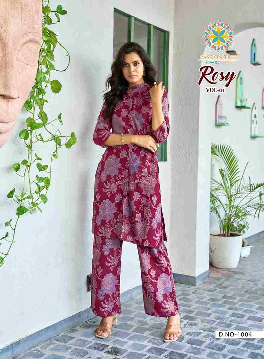 Rosy Vol-1 By Passion Tree 1001 To 1008 Series Designer Stylish Fancy Colorful Beautiful Party Wear & Ethnic Wear Collection Rayon Co-Ord At Wholesale Price