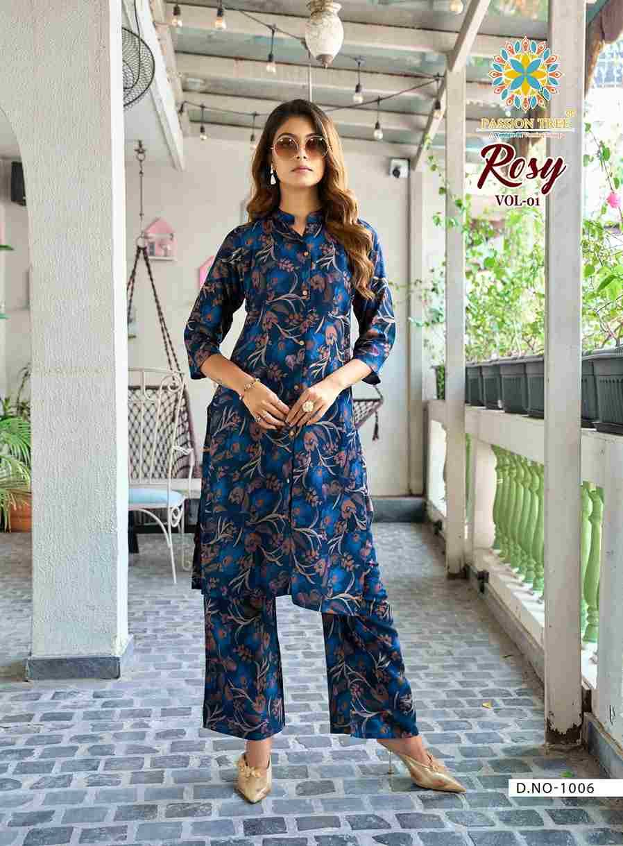 Rosy Vol-1 By Passion Tree 1001 To 1008 Series Designer Stylish Fancy Colorful Beautiful Party Wear & Ethnic Wear Collection Rayon Co-Ord At Wholesale Price