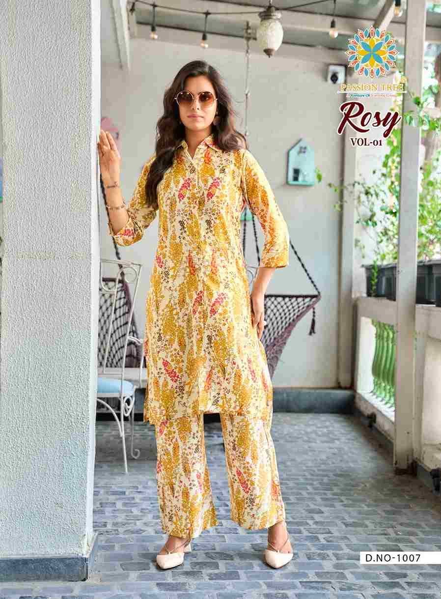 Rosy Vol-1 By Passion Tree 1001 To 1008 Series Designer Stylish Fancy Colorful Beautiful Party Wear & Ethnic Wear Collection Rayon Co-Ord At Wholesale Price