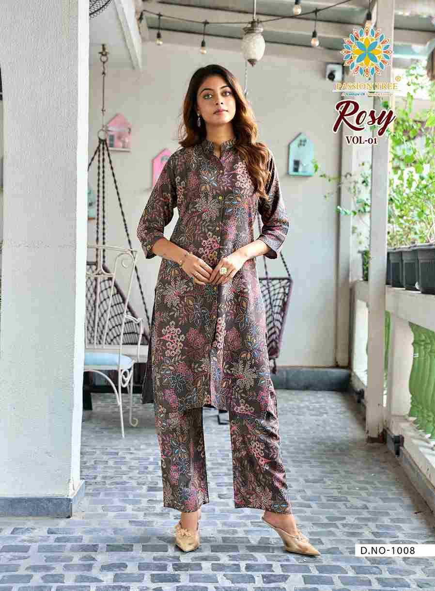 Rosy Vol-1 By Passion Tree 1001 To 1008 Series Designer Stylish Fancy Colorful Beautiful Party Wear & Ethnic Wear Collection Rayon Co-Ord At Wholesale Price