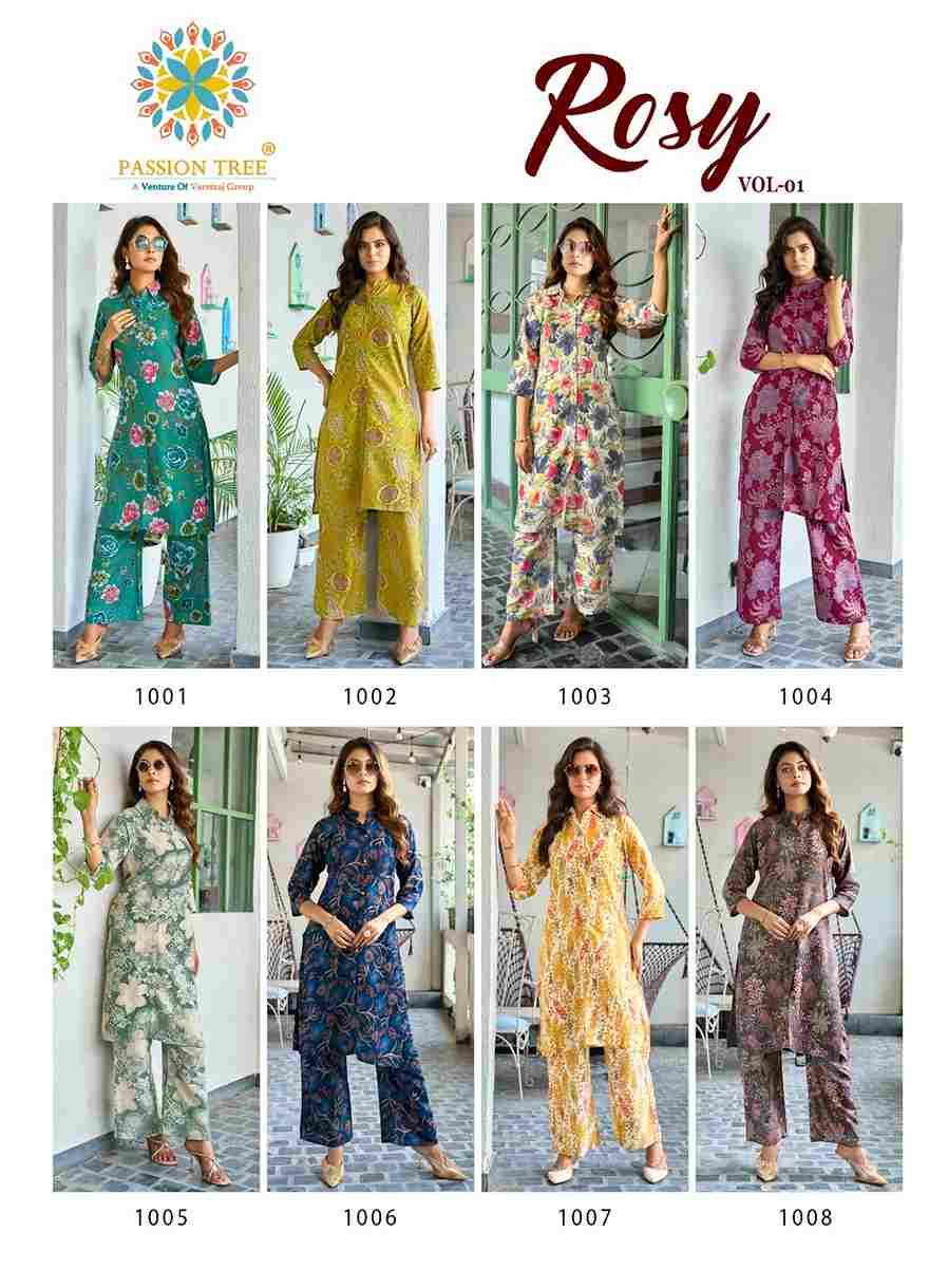Rosy Vol-1 By Passion Tree 1001 To 1008 Series Designer Stylish Fancy Colorful Beautiful Party Wear & Ethnic Wear Collection Rayon Co-Ord At Wholesale Price