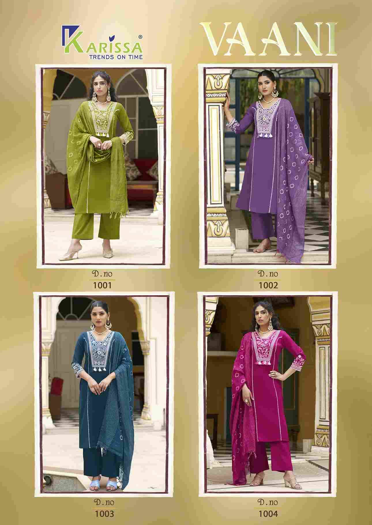 Vaani By Karissa 1001 To 1004 Series Beautiful Festive Suits Colorful Stylish Fancy Casual Wear & Ethnic Wear Linen Cotton Dresses At Wholesale Price