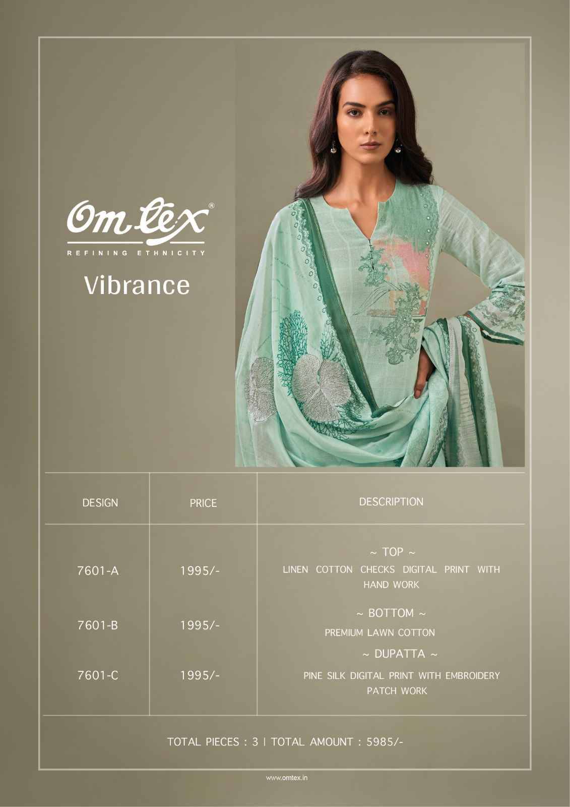 Vibrance By Om Tex 7601-A To 7601-C Series Beautiful Suits Stylish Fancy Colorful Party Wear & Ethnic Wear Linen Cotton Dresses At Wholesale Price