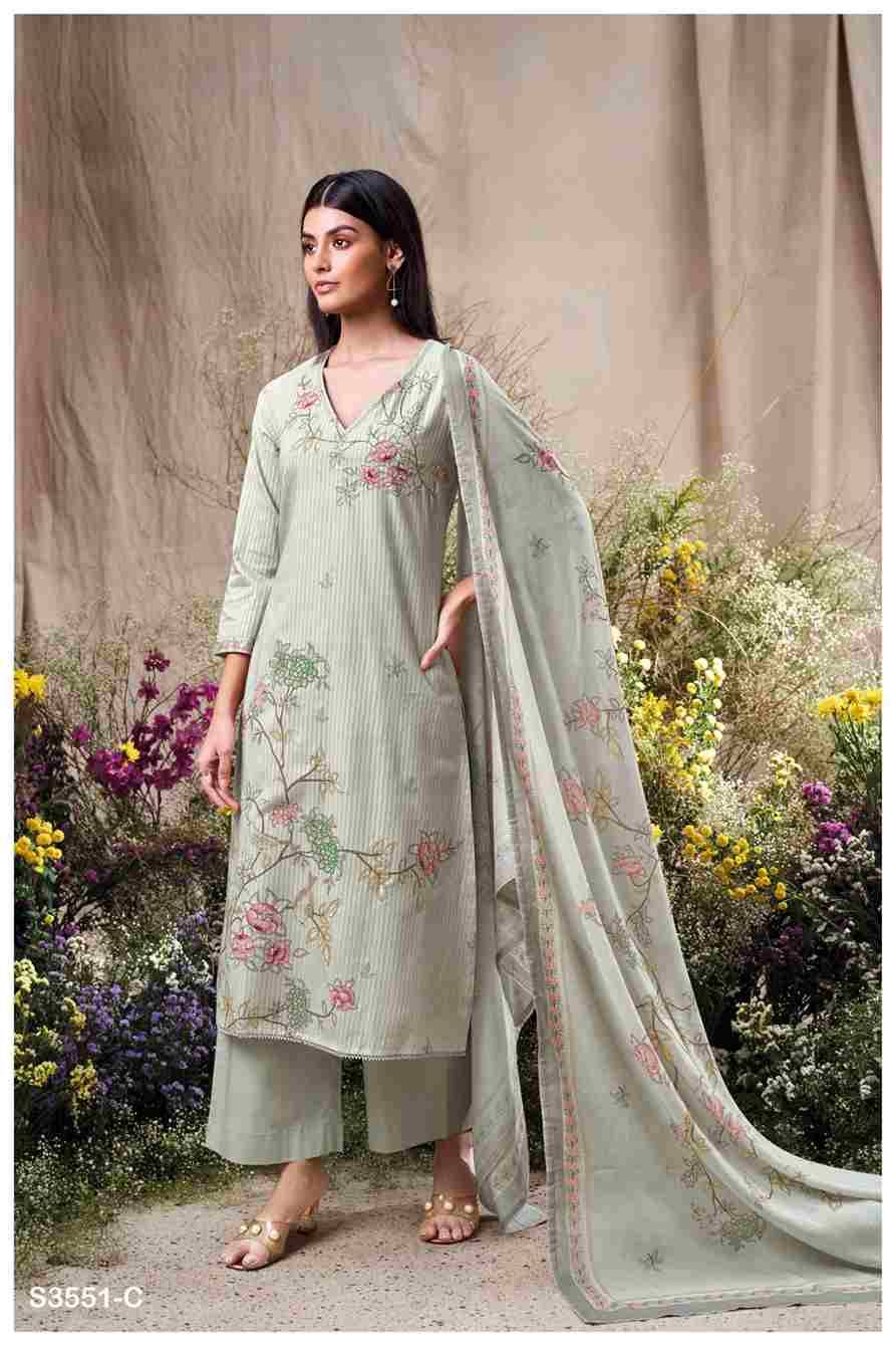 Calina-3551 By Ganga Fashion 3551-A To 3551-D Series Beautiful Festive Suits Colorful Stylish Fancy Casual Wear & Ethnic Wear Mal Cotton Dresses At Wholesale Price