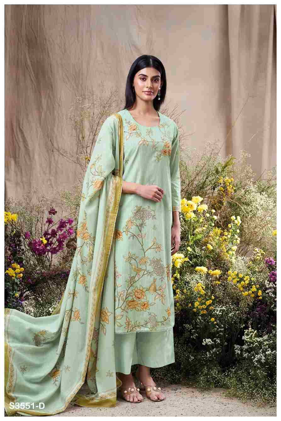 Calina-3551 By Ganga Fashion 3551-A To 3551-D Series Beautiful Festive Suits Colorful Stylish Fancy Casual Wear & Ethnic Wear Mal Cotton Dresses At Wholesale Price