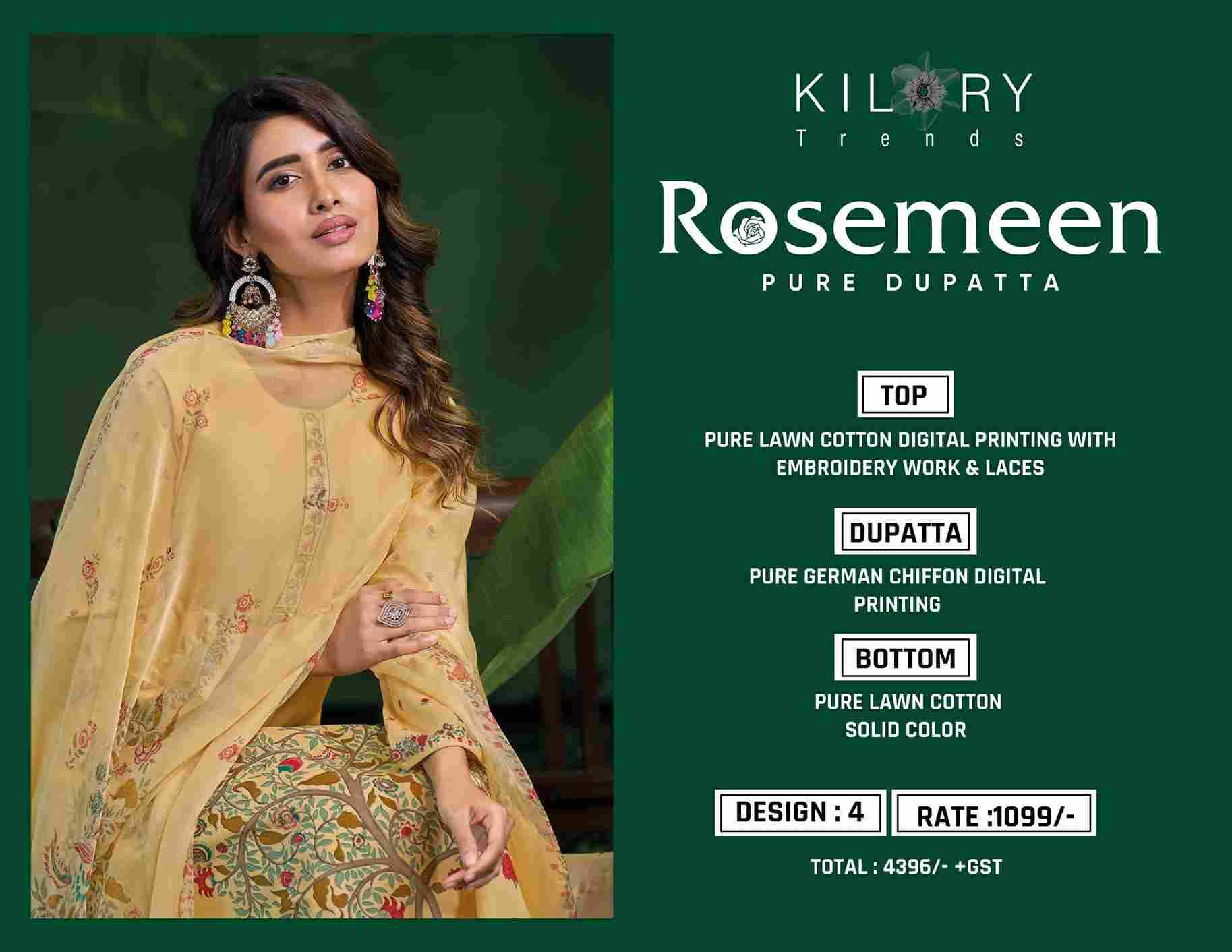 Rosemeen By Kilory 1581 To 1584 Series Beautiful Festive Suits Colorful Stylish Fancy Casual Wear & Ethnic Wear Pure Lawn Cotton Dresses At Wholesale Price