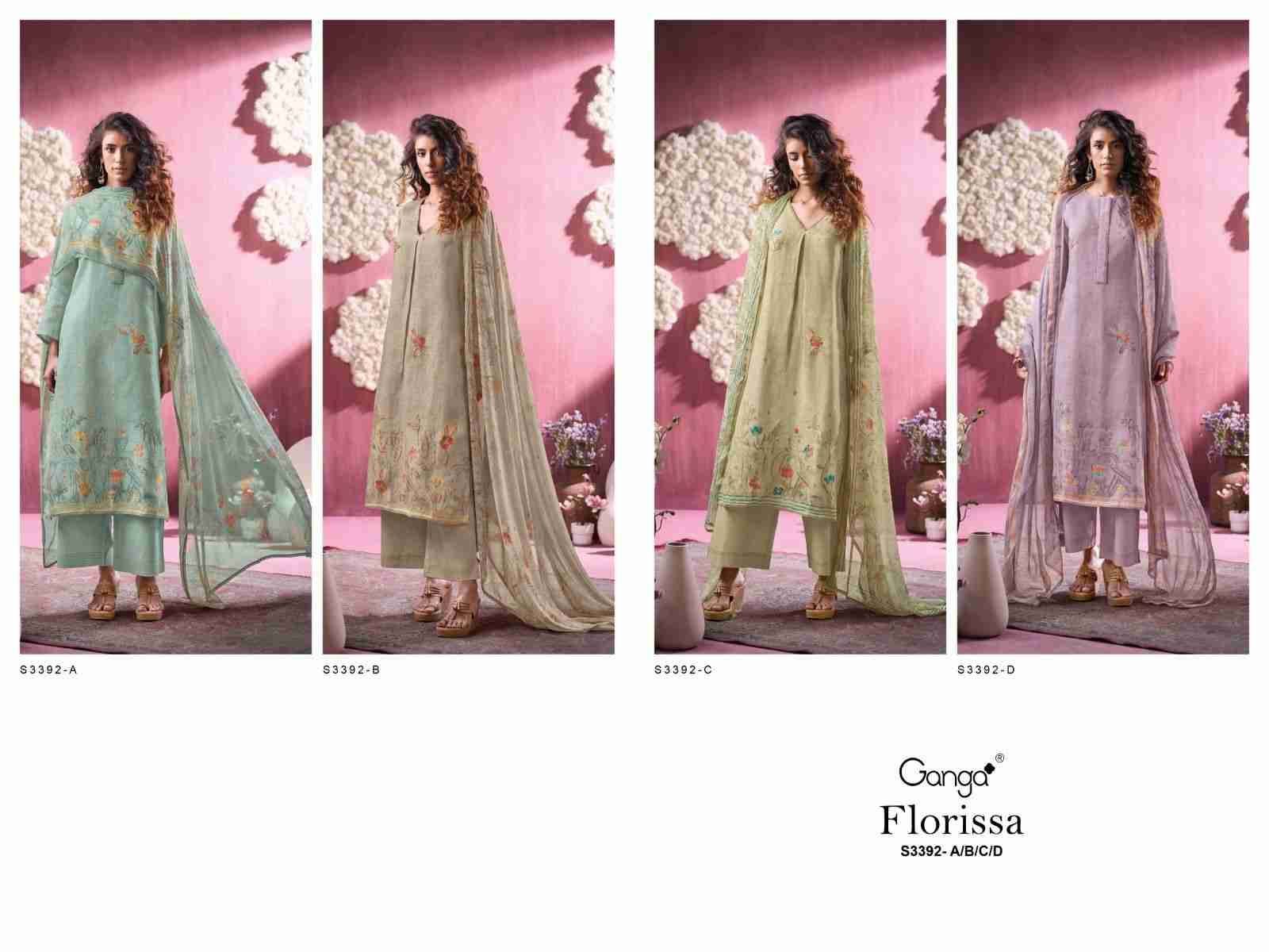 Florissa-3392 By Ganga Fashion 3392-A To 3392-D Series Beautiful Festive Suits Colorful Stylish Fancy Casual Wear & Ethnic Wear Pure Linen Dresses At Wholesale Price
