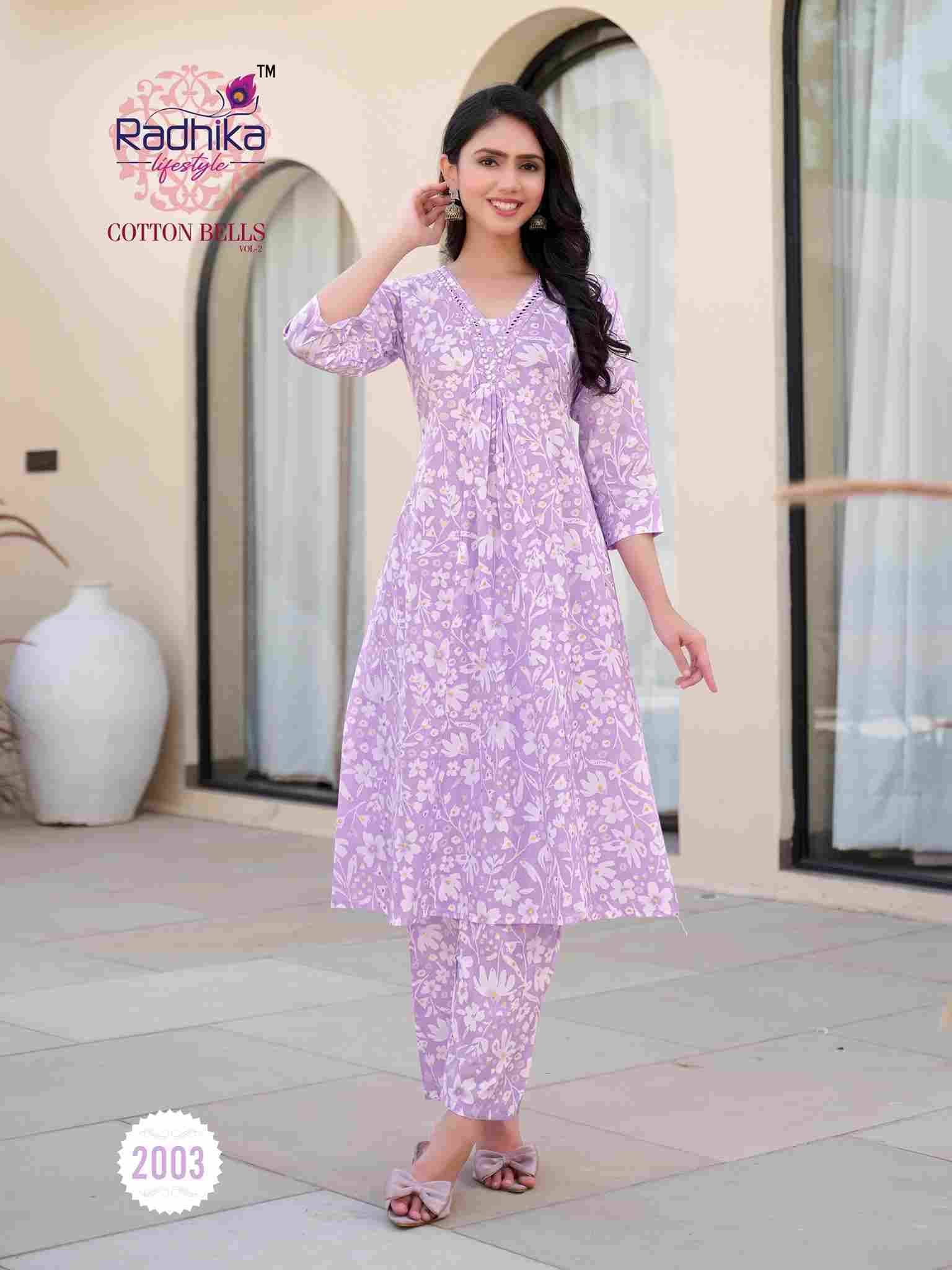 Cotton Bells Vol-2 By Radhika Lifestyle 2001 To 2008 Series Designer Pakistani Suits Collection Beautiful Stylish Fancy Colorful Party Wear & Occasional Wear Cotton Kurtis With Bottom At Wholesale Price