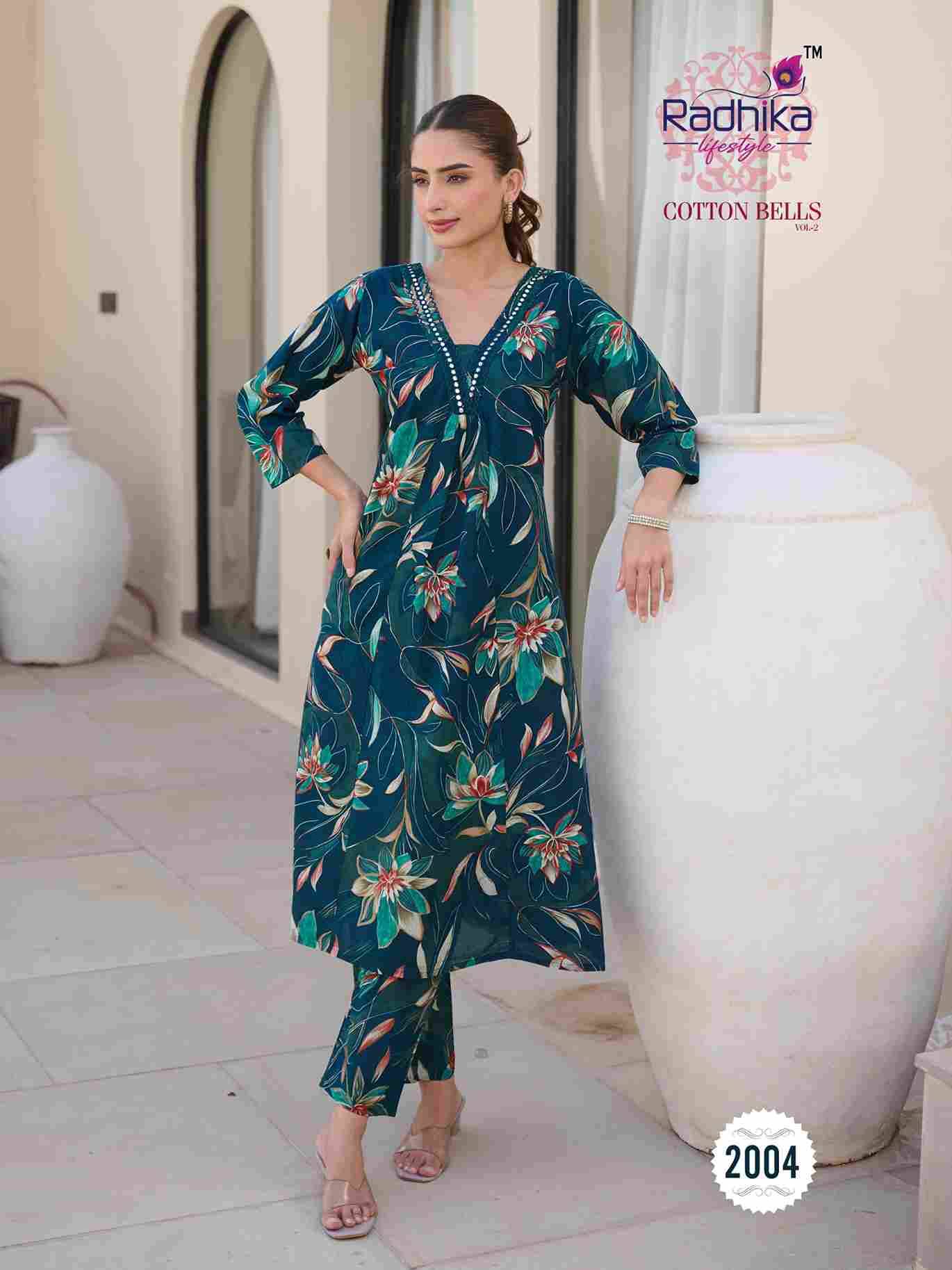 Cotton Bells Vol-2 By Radhika Lifestyle 2001 To 2008 Series Designer Pakistani Suits Collection Beautiful Stylish Fancy Colorful Party Wear & Occasional Wear Cotton Kurtis With Bottom At Wholesale Price