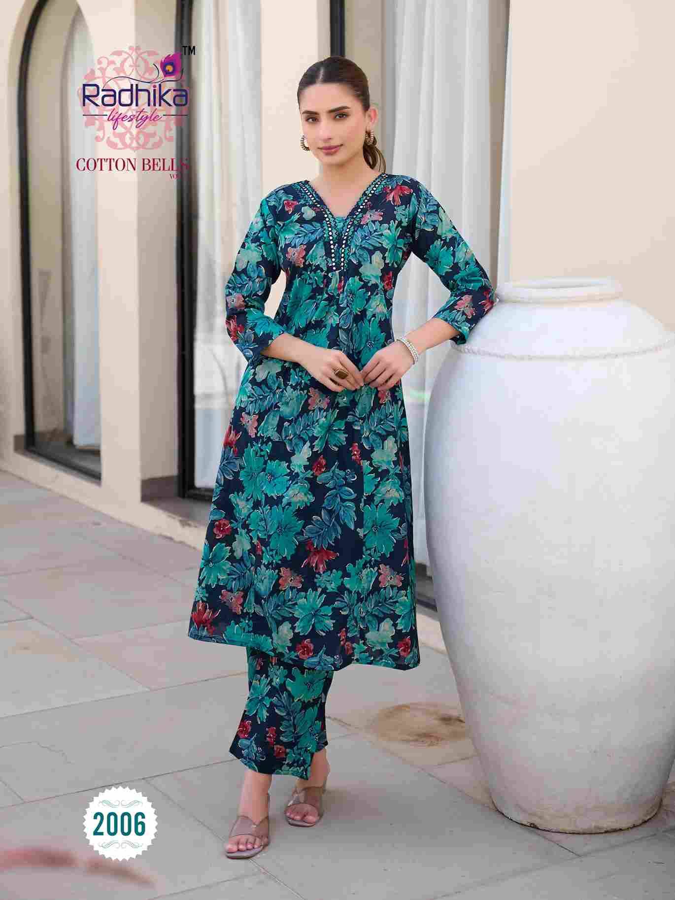 Cotton Bells Vol-2 By Radhika Lifestyle 2001 To 2008 Series Designer Pakistani Suits Collection Beautiful Stylish Fancy Colorful Party Wear & Occasional Wear Cotton Kurtis With Bottom At Wholesale Price