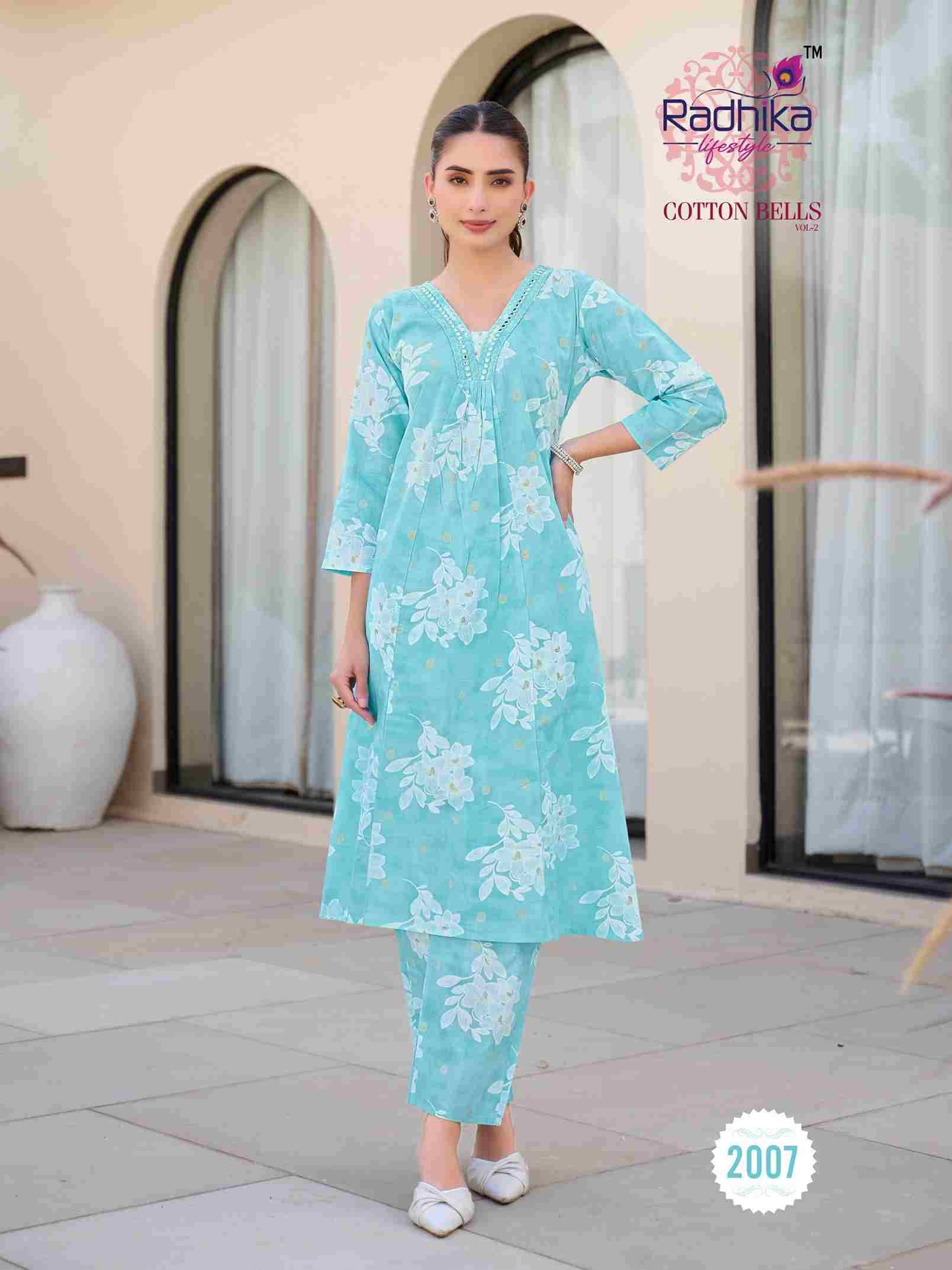 Cotton Bells Vol-2 By Radhika Lifestyle 2001 To 2008 Series Designer Pakistani Suits Collection Beautiful Stylish Fancy Colorful Party Wear & Occasional Wear Cotton Kurtis With Bottom At Wholesale Price