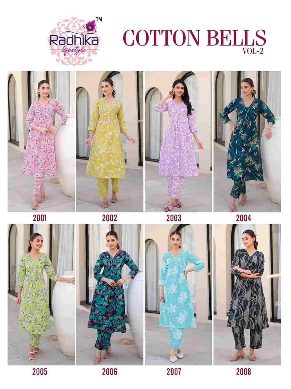 Cotton Bells Vol-2 By Radhika Lifestyle 2001 To 2008 Series Designer Pakistani Suits Collection Beautiful Stylish Fancy Colorful Party Wear & Occasional Wear Cotton Kurtis With Bottom At Wholesale Price