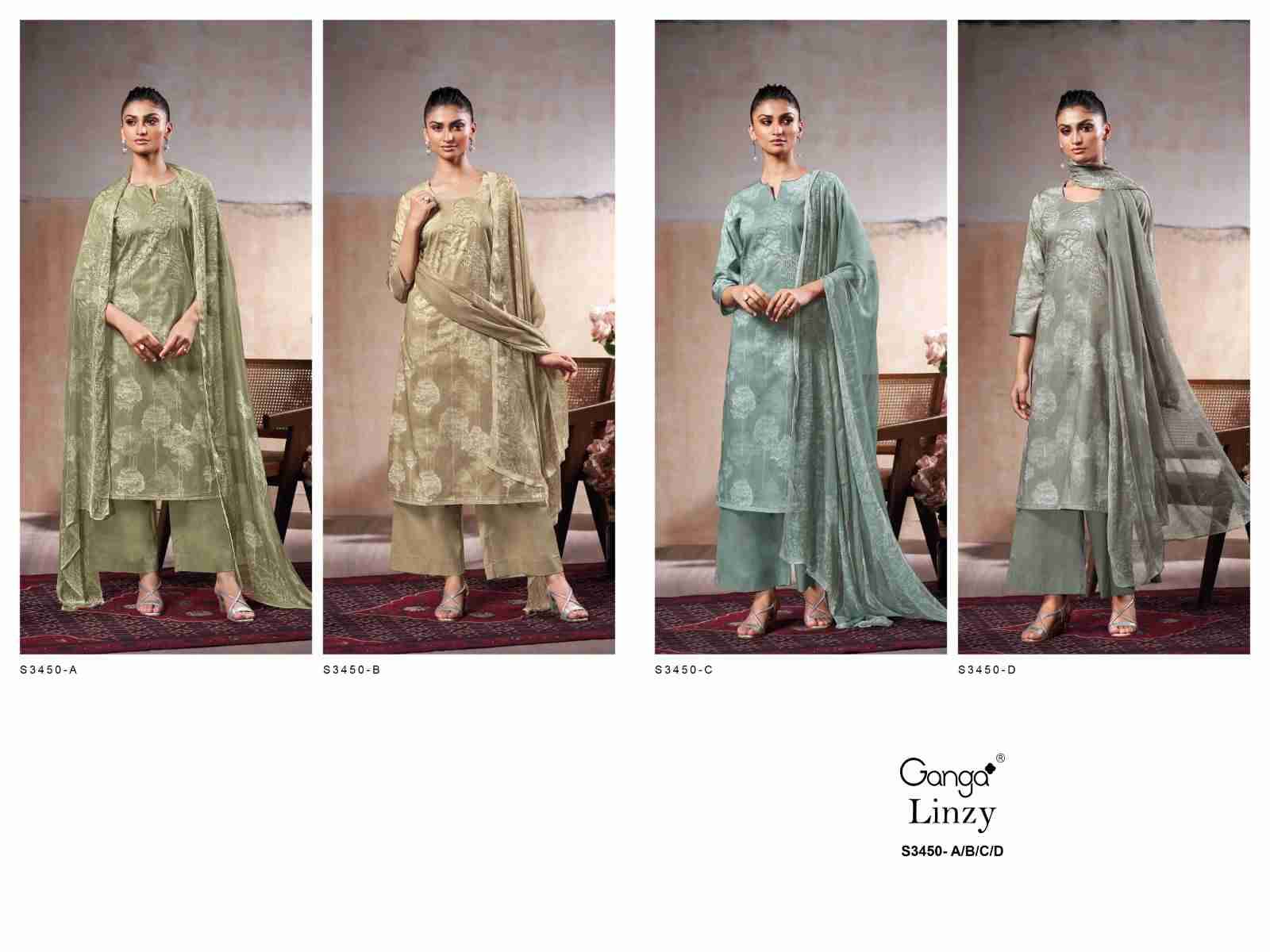 Linzy-3450 By Ganga Fashion 3450-A To 3450-D Series Beautiful Festive Suits Colorful Stylish Fancy Casual Wear & Ethnic Wear Pure Cotton Dresses At Wholesale Price