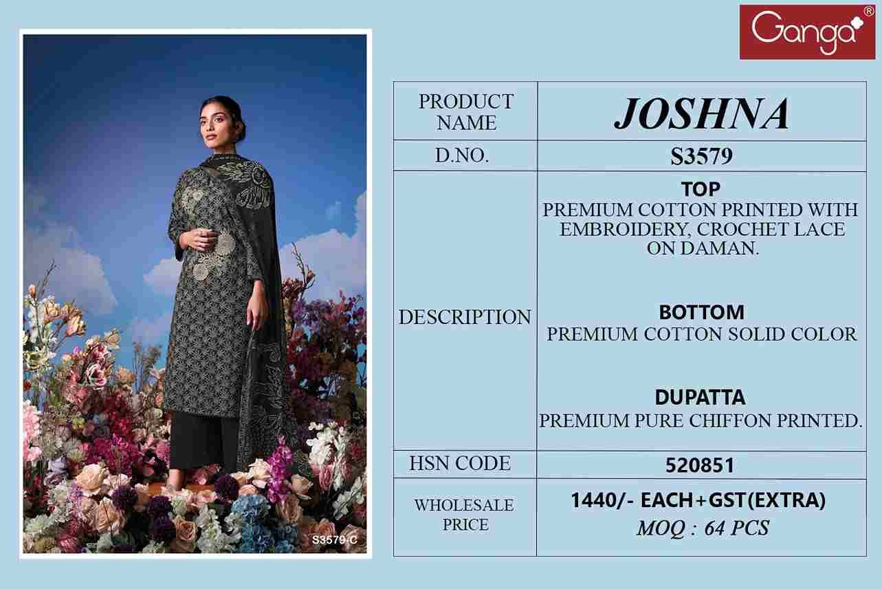 Joshna-3579 By Ganga Fashion 3579-A To 3579-D Series Beautiful Festive Suits Colorful Stylish Fancy Casual Wear & Ethnic Wear Cotton Dresses At Wholesale Price