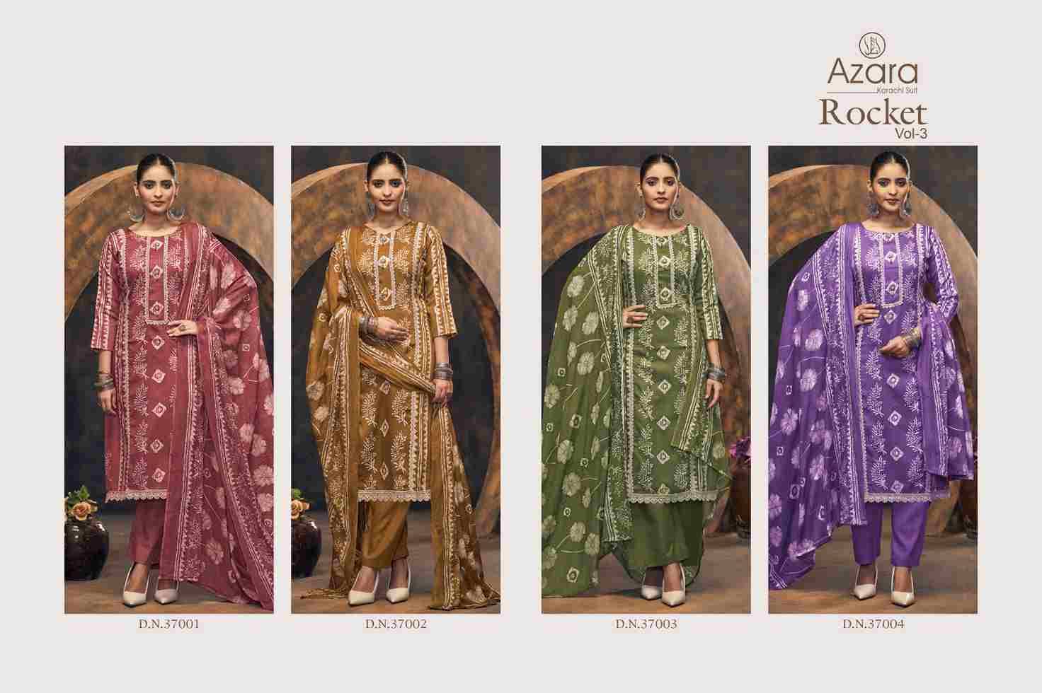 Rocket Vol-3 By Azara 37001 To 37004 Series Beautiful Festive Suits Stylish Fancy Colorful Casual Wear & Ethnic Wear Pure Jam Cotton Print Dresses At Wholesale Price