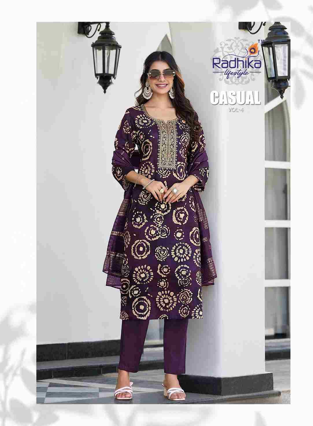 Casual Vol-4 By Radhika Lifestyle 4001 To 4007 Series Designer Stylish Fancy Colorful Beautiful Party Wear & Ethnic Wear Collection Rayon Print Dresses At Wholesale Price