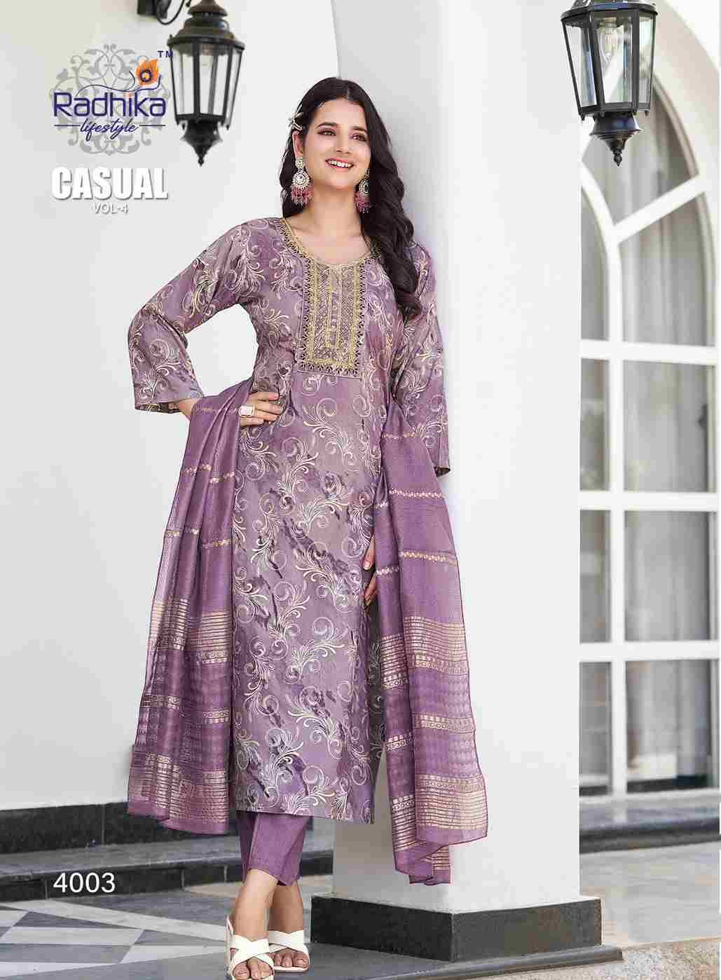 Casual Vol-4 By Radhika Lifestyle 4001 To 4007 Series Designer Stylish Fancy Colorful Beautiful Party Wear & Ethnic Wear Collection Rayon Print Dresses At Wholesale Price